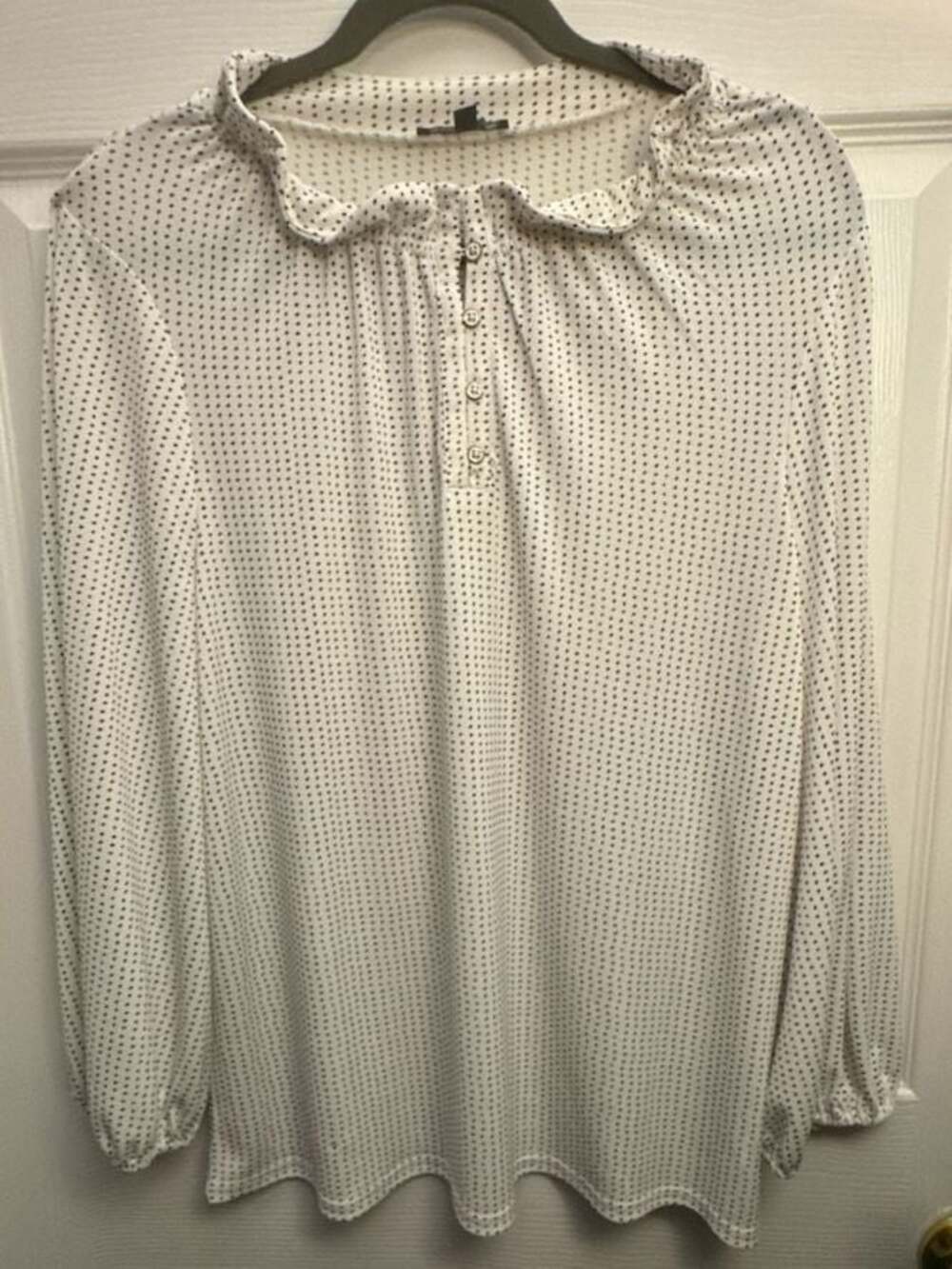 Adrianna Papell Women's Long Sleeve Polka Dot Blouse with Ruffle Neck and Button